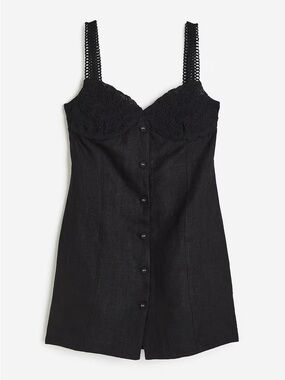 H&M APPLIQUÉD LINEN MINI DRESS